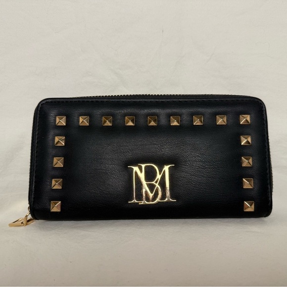 Badgley Mischka Black Faux Leather with Gold Studs Zipper Wallet - Picture 10 of 10